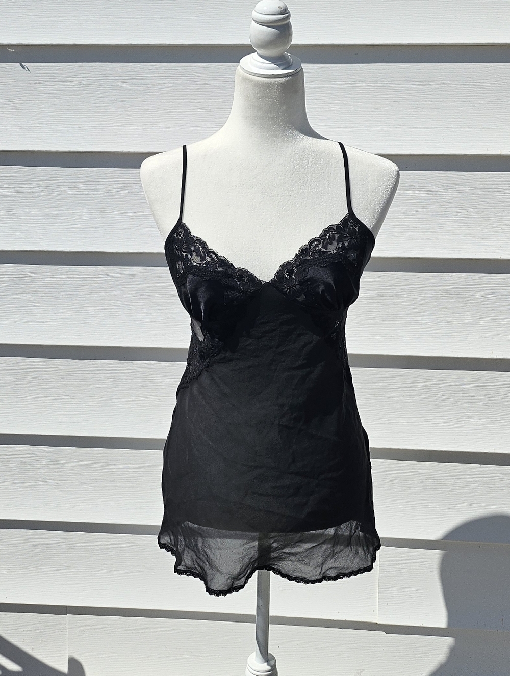 Victoria's Secret Black Satin & Lace Chemise